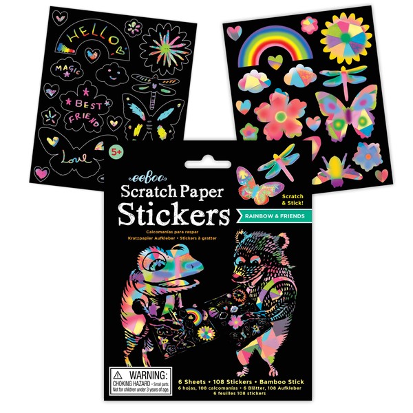eeBoo: Rainbows and Friends Scratch Stickers/Garden, Scratch and Stick, Allows for Creativity and Imagination, Perfect for Ages 5 and up
