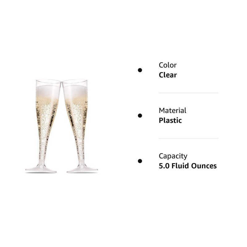 100 Plastic Champagne Flutes - 5 Oz Disposable Clear Champagne