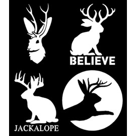 Jackalope Decal 4 Pack: Assorted Jackalope Decals (White, Small ~3.5")