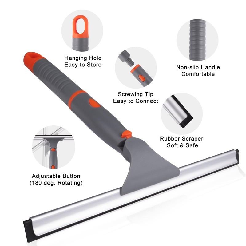 All Purpose 10inch Shower Squeegee with 2pcs Rubber Wiper Blade