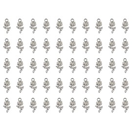 Ruwado 50 Pcs Rose Charms Small Vintage Chic Bulk Metal Flower Shape Pendants for DIY Jewelry Making Earring Keychain Necklace Bracelets Accessories Supplies (Silver)