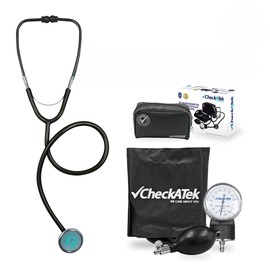Checkatek Kit Baumanómetro Aneroide y Estetoscopio para Adulto, Medidor de Presión Manual con Brazal de Nylon, Estetoscopio Tradicional, Estuche de Transporte, Equipo de Diagnóstico Básico