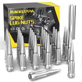 MIKKUPPA M14x1.5 Spike Lug Nuts - 24pcs Chrome 14mm x 1.5 Solid 4.4" Tall Acorn Spiked Tire Nut with 1 Socket Key, Replacement for Chevy Silverado 1500 GMC Sierra Yukon Tahoe Ford F150 Wheel