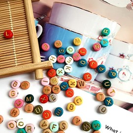 Amaney 1000pcs 4x7mm Alphabet Letter Beads Heart Star Moon Beads Gold on Colors and Beading Cords for Jewelry Making