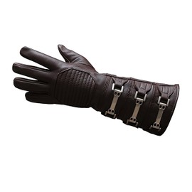 URBAN BUCK Real Leather Gauntlet Costume Long Regular Fit Mens Assorted Buckle Cosplay Glove Left Hand Brown (XL)