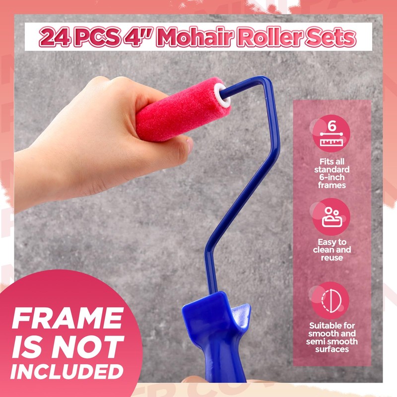 Leumoi 24 Pcs 4 Inch Mohair Paint Roller Covers 3/16"