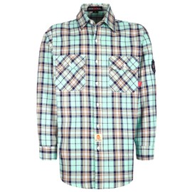 BOCOMAL FR Shirts Flame Resistant Plaid Shirt NFPA2112/CAT2 7oz Fire Resistant Lake Green Men's Fire Retardant Welding Shirt