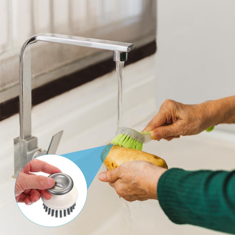 PATIKIL 2.7" x 2.5" Dish Brush with Handle, 2Pcs Ergonomic