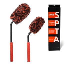 SPTA Angled Wheel Detailing Brush, 2Pcs Synthetic Wool Wheel Brush Set, Rim Tire Detail Brush, Rim Cleaner Brush, Remove Brake Dust & Dirt Behind Your Rim Accessories