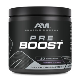 Amazing Muscle Pre Boost | 30 Servings | 324 Grams Powder | Pre Workout Supplement | Made in USA (30 Servings, Natural Grape Candy)