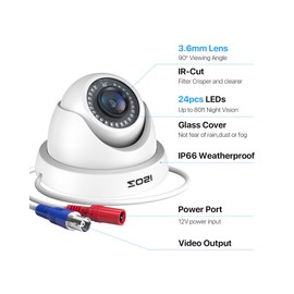 ZOSI 4Pack 2.0MP HD 1080P Security Cameras Kit, 80ft Night Vision, Indoor Outdoor Home CCTV Dome Camera for 1080P/5MP/4K HD-TVI Analog DVR System