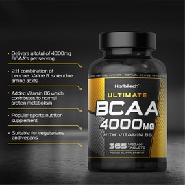 BCAA Tablet | 4000mg BCAAs per Serving | 365 Vegan Tablets | Essential Amino Acid Supplement with Vitamin B6 | by Horbaach