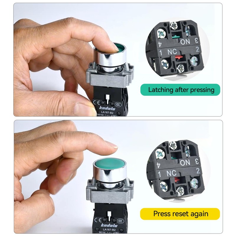 10 Amp 22MM Latching Push Button Switch Green 1NO 1NC