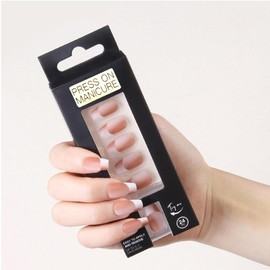 French Tip Press On Nails Short Coffin Light Weight & Fit Perfectly Nail Tips Natural Fake Nail, 12 Sizes - 24 Nail Kit, Brick Red