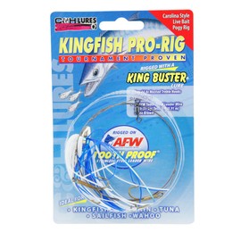 C&H Lures, King Buster Kingfish Pro-Rig, 1/8 oz Head, White/Blue Mylar Skirt, Two #4 4X Treble Hooks, Swivel, Stainless Steel Single Strand Leader Wire, 3 ft