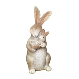 Cradling Hare And Bay Figurine 18cm Rustic Resin Carved Wood Effect Woodland Animal