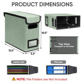 BALEINE File Organizer Box with Lid, Collapsible File Folder Organizer with Plastic Slide, Hanging File Folder Box for Office Document Storage (2 Pack, Green, S)