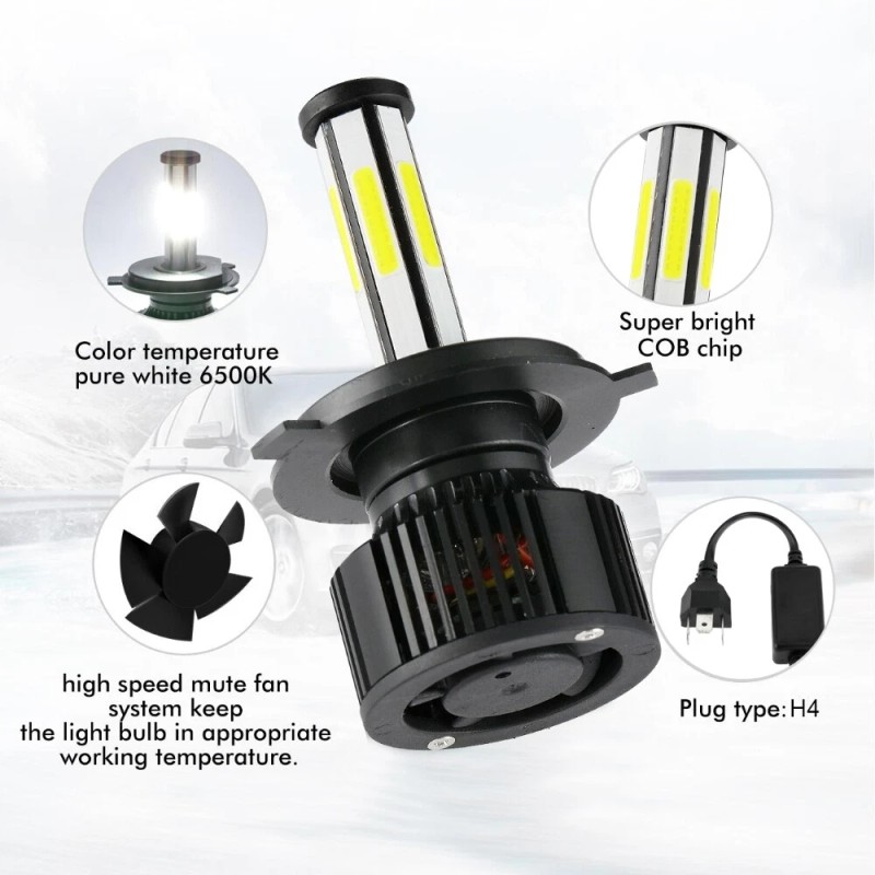 IRONWALLS 6Sides H4/9003/HB2 LED Headlight Bulbs Kit High Low Dual