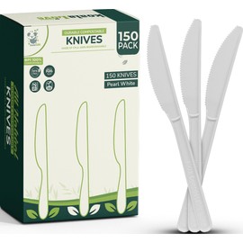 Koala love KOALALOVE-knives-150pc 100% Compostable knives - 150 Large Disposable Utensils, durable and heat resistant alternative to plastic knives with convenient tray