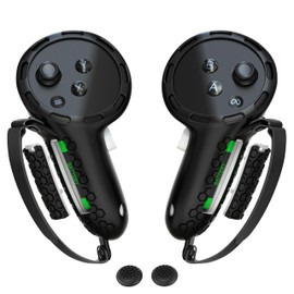 Controller Grips Meta Quest 3S Oculus Quest 3 Controllers Straps Knuckle Hand Strap with Battery Opening for Oculus Quest 3 /3S Accessories with Thumbsticks Covers Black, Batteries Not Included