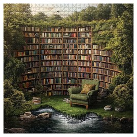 PICKFORU Natural Library Puzzles for Adults 1000 Pieces, Vintage Forest Bookshelf Jigsaw Puzzles, Challenging Landscape Puzzle for Book Lover