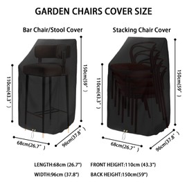 RICHIE Garden Stacking Chair Covers Waterproof, Garden Chair Covers for Stackable Chairs, Windproof, Anti-UV Heavy Duty 420D Oxford Fabric Reclining Outdoor Patio Chair Cover 65x65x120/80cm - Black