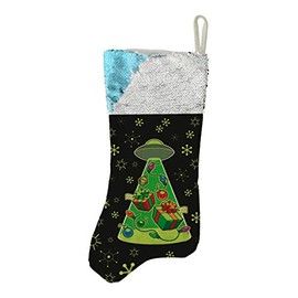 Space Ailens Christmas Party Christmas UFO Alien Abduction Gifts Flip Sequin Stocking Blue