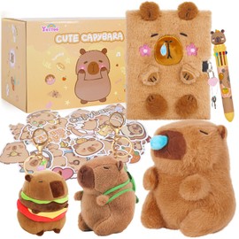 Pinkgarden Capybara Plush Diary for Girls with Lock and Key, 160 Pages Soft Plush Notebook, Cute Toy Gift for Teenage Girls Aged 5-12 Years