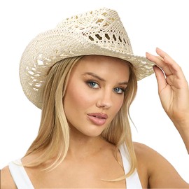 DRESHOW Straw Cowboy Cowgirl Hat for Women Men Western Coastal Cowboy Beach Hat with Shapeable Brim Unisex Rolled up Caps