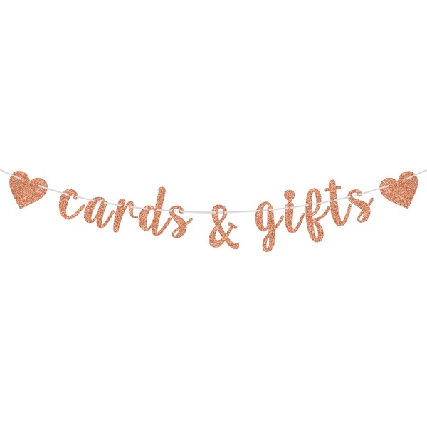 Rose Gold Glitter Cards & Gifts Banner, Baby Shower House Warming Bunting Sign, Wedding Engagement/Brial Shower/Bachelorette Party Decorations Supplies