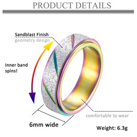 ALEXTINA Dainty Anxiety Ring Rainbow Spinner Ring for Women Stainless Steel Rose Gold Wedding Band Stress Relief Geometry Glitter Finish, Iridescent, Size 8
