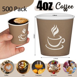 GGOLDMER 4 oz Paper Coffee Cups - 500 Pack Paper Espresso Cups, Disposable Coffee Cup, Small Paper Cup for Hot or Cold Beverage, Espresso, Capucino for Party, Picnic, Home, Office and Business (Brown)