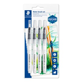 STAEDTLER 949-SBK4-C Waterbrush for Watercolour, Paint and Blend, Even Water Release, Durable Nylon Tip for Dimensional Retention, Set of 4 Different Brush Tips, 949-SBK4-C