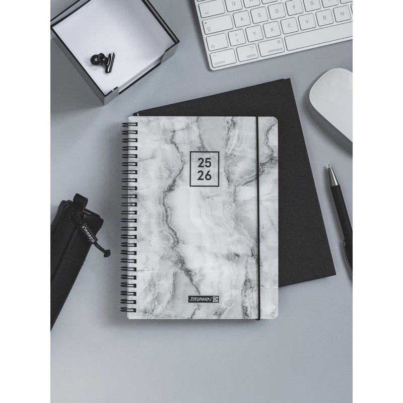BRUNNEN School Diary '25/'26 "Grey Marble" | A5, Plastic