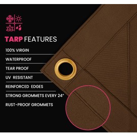 PROTARP Extreme Heavy Duty Waterproof Canvas Tarp 20 oz, UV Resistant Tarpaulin Cover with Rustproof Brass Grommets, Multipurpose for Canopy, Roof, Camping, Wood Pile (Brown 10'X12')