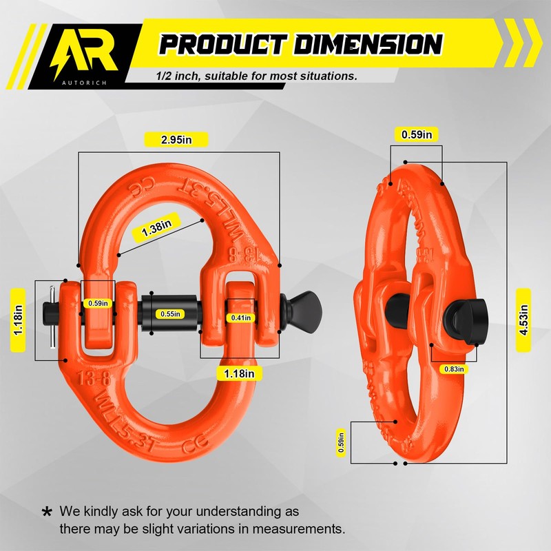 AUTORICH Safety Chain Connector Link, 1/2IN Tow Hitch Hammerlock Coupling