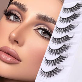 7 Pairs Cross Fluffy Cat Eye False Eyelashes – Reusable Natural Wispy Faux Lashes for Dramatic & Elegant Look