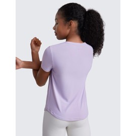 CRZ YOGA Girls Cloudweight Athletic T Shirts Short Sleeve Tees Crew Neck Side Slit Teen Kids Active Gym Casual Quick Dry Lilac Air Small
