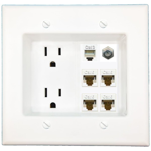 RiteAV Recessed Duplex Receptacle Outlet 4 CAT6 Coax Phone Wall
