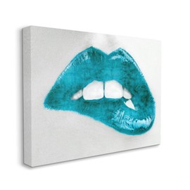 Stupell Industries Modern Blue Fashion Lip Bite Feminine Glam Photography, Designed by Sarah McGuire Canvas Wall Art, 30 x 24, Silver