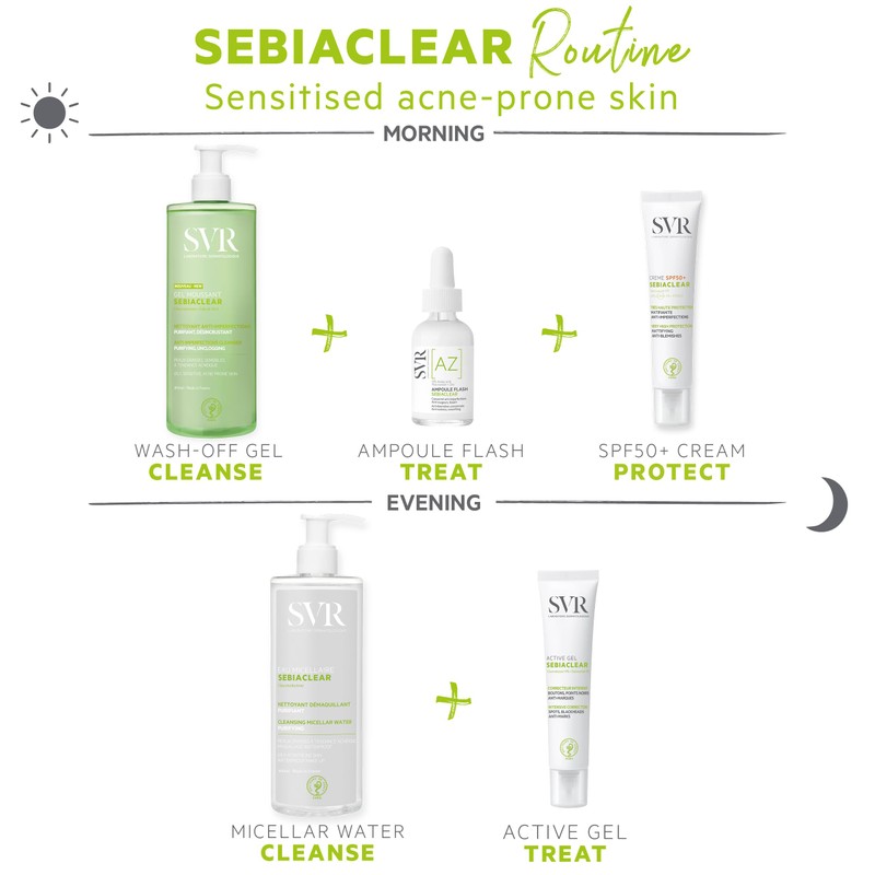 SVR SEBIACLEAR Ampoule Flash 15% Azelaic Acid Serum, Retexturises Acne-prone,