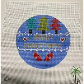 Zweigart Mono Canvas Handpainted Needlepoint Canvas Merry Christmas#3 design ornament,18mes