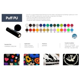 XVinyl Puff Htv Heat Transfer Vinyl Iron On HTV 3D Puffy Vinyl (10" x 5FT) (Black)
