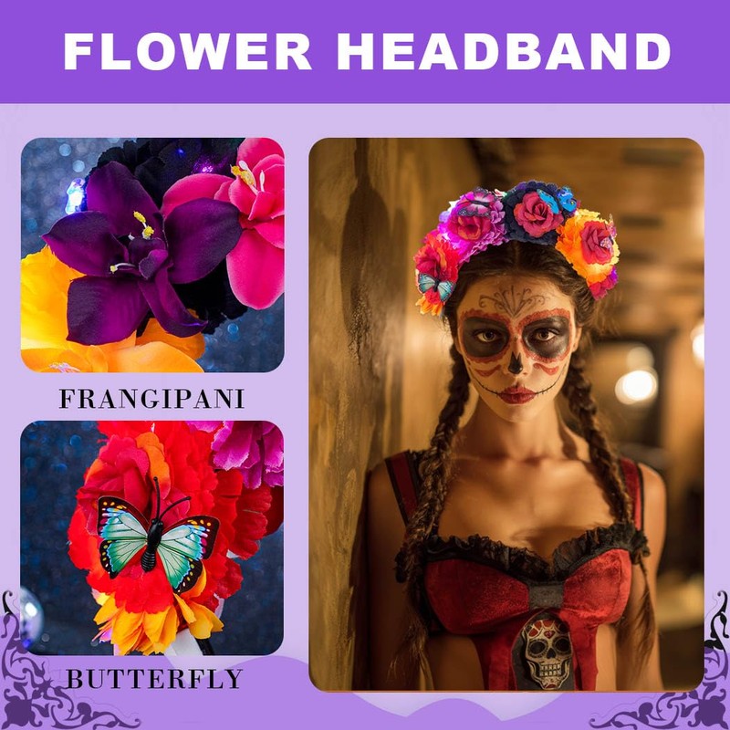 Day of the Dead Flower Headband Light Up Halloween Headbands