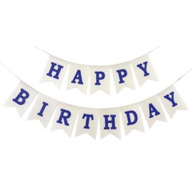 Happy Birthday Blue Banner, Burlap Blue Happy Birthday Sign Party Decorations for Boys Men