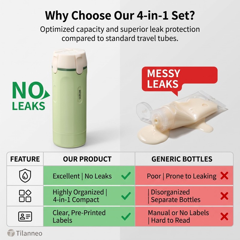 2 Pack 4 in 1 Travel Dispenser Bottles, Green