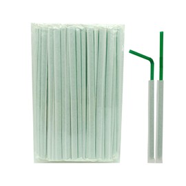 FOREVERIE 100 Count Green Flexible Plastic Drinking Disposable Straws Individually Wrapped, Regular 0.24 Inch Diameter, 8.27 Inches Length,Soft Thin Stretchable
