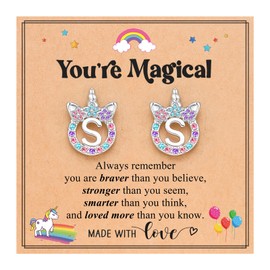 UNGENT THEM Gifts for Girls Hypoallergenic Silver Unicorn Stud Earrings Little Girls Jewelry Unicorn Gifts 4 6 8 5 7 10 12 Year Old Girl Birthday Valentines Day Christmas Gift Ideas