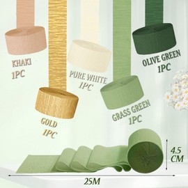 5 Stücke Krepppapier 125 m, Grün Gold Khaki Krepppapier Luftschlangen Für Boho Brautparty, Luftschlangen Für Camp Bachelorette, Geburtstagsdeko, Hochzeitsdekorationen (4,5 Cm x 25 m/Rolle)