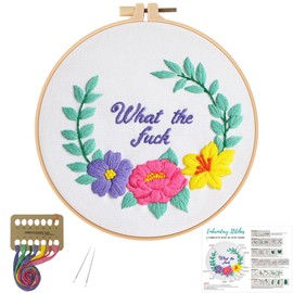 Louise Maelys Funny Embroidery Kits for Beginners,Cross Stitch Kit for Adults Starters,DIY Needlepoint with Floral Flower Wreath Pattern